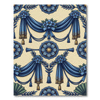 Regal Blue Floral Swag Tassel Medallion Rug