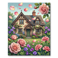 English Cottage Rose Garden Scene Rug