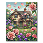 English Cottage Rose Garden Scene Rug
