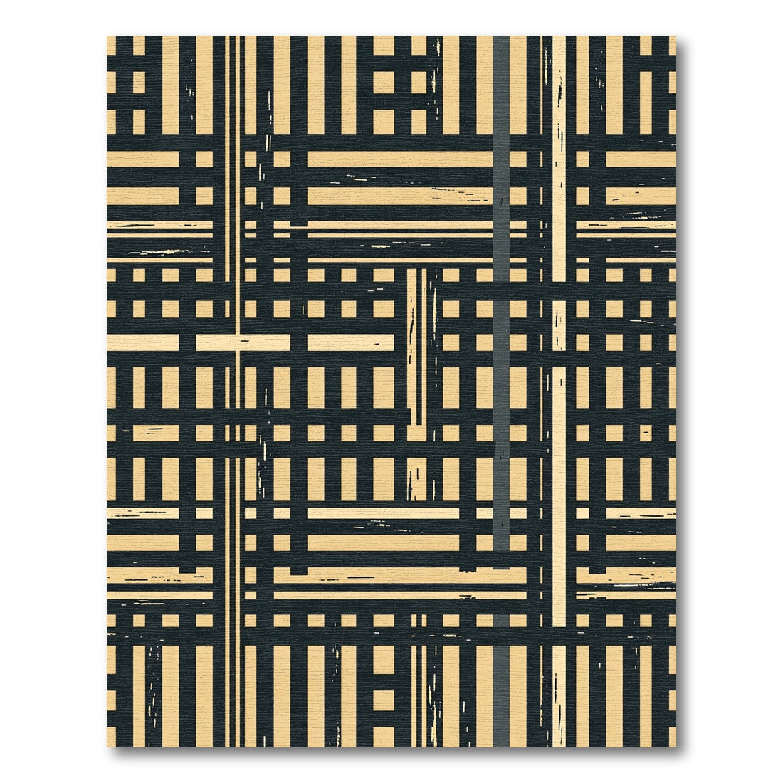 Earthy Tan Black Interlocking Plaid Rug