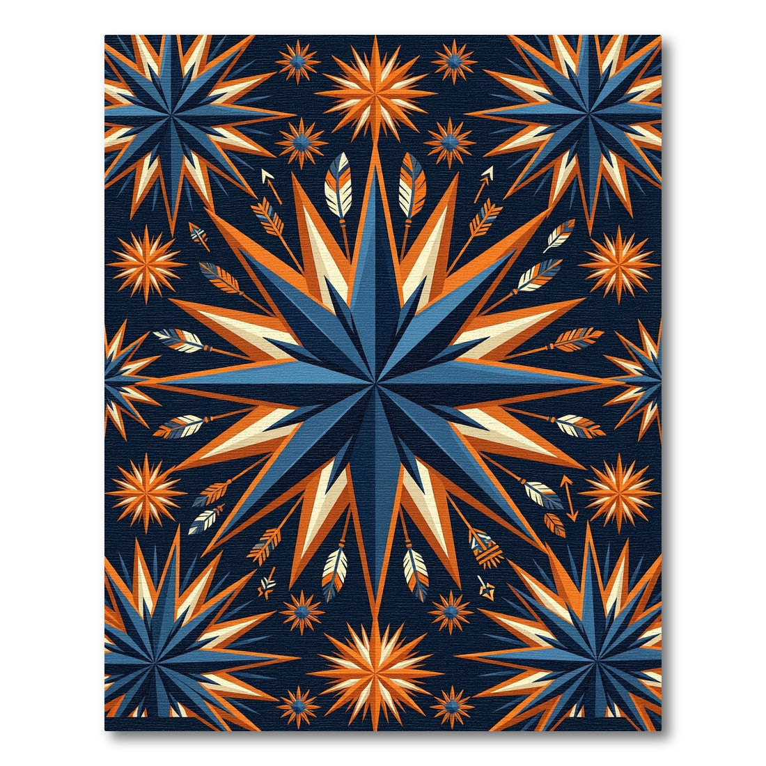 Celestial Geometric Star and Feather Cobalt Orange Accent Rug