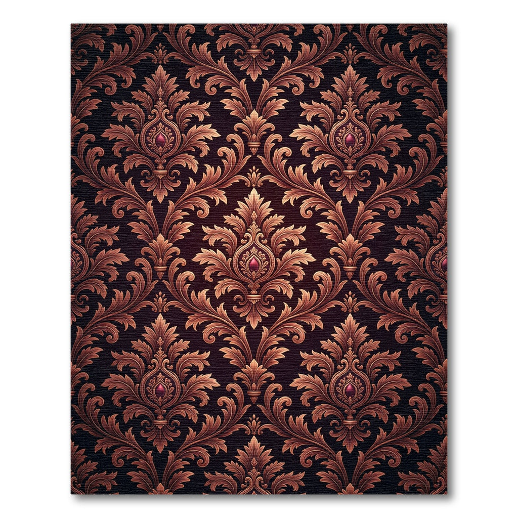 Elegant Dark Burgundy Damask Filigree Rug