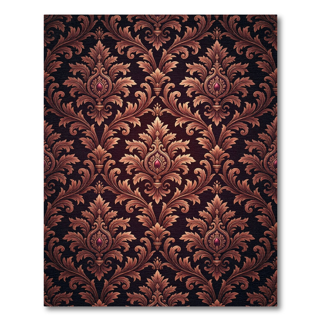 Elegant Dark Burgundy Damask Filigree Rug