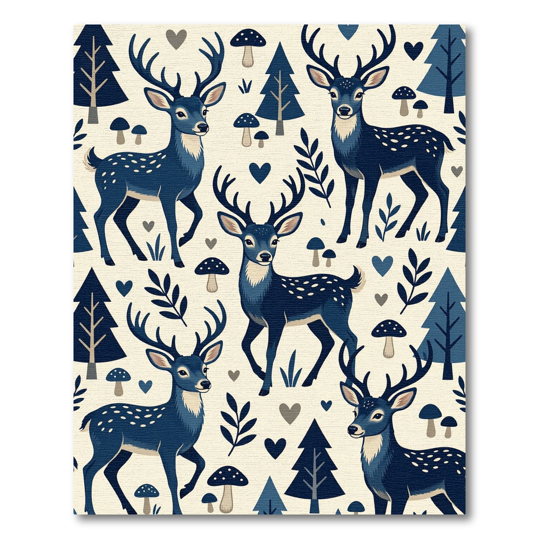 Whimsical Navy Forest Deer Woodland Rug