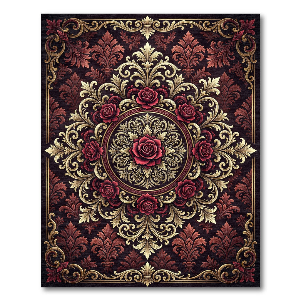 Regal Red Floral Gold Ornament Rug