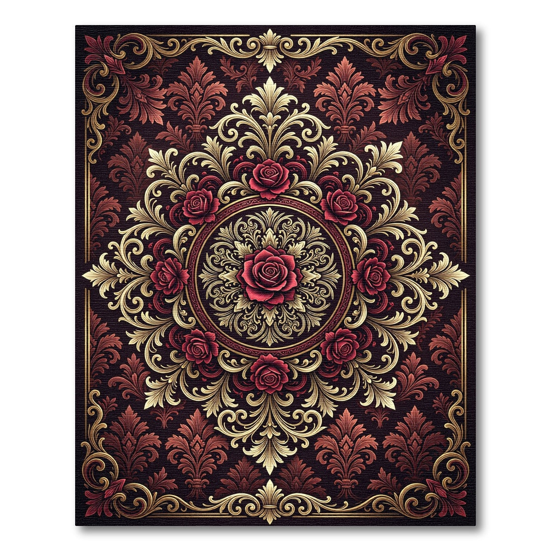 Regal Red Floral Gold Ornament Rug