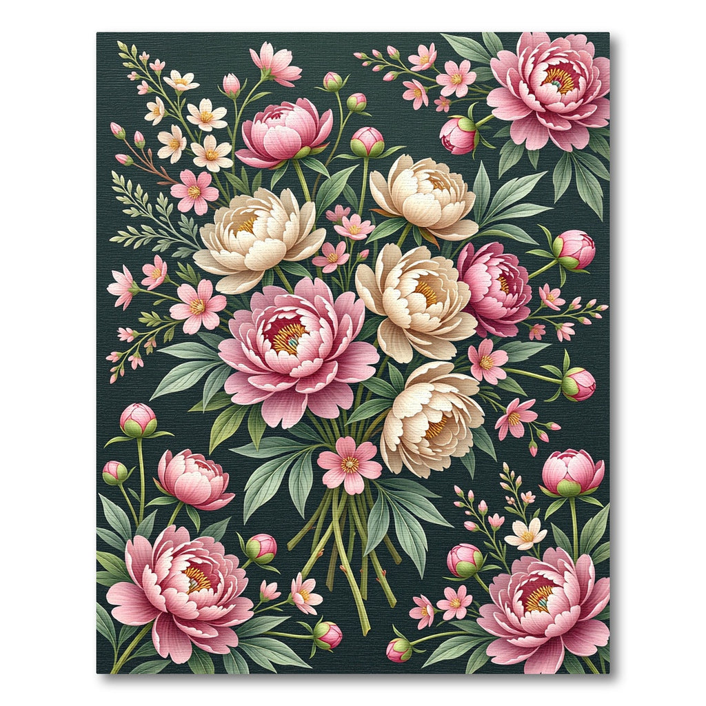 Elegant Pink Peony Botanical Bouquet Rug
