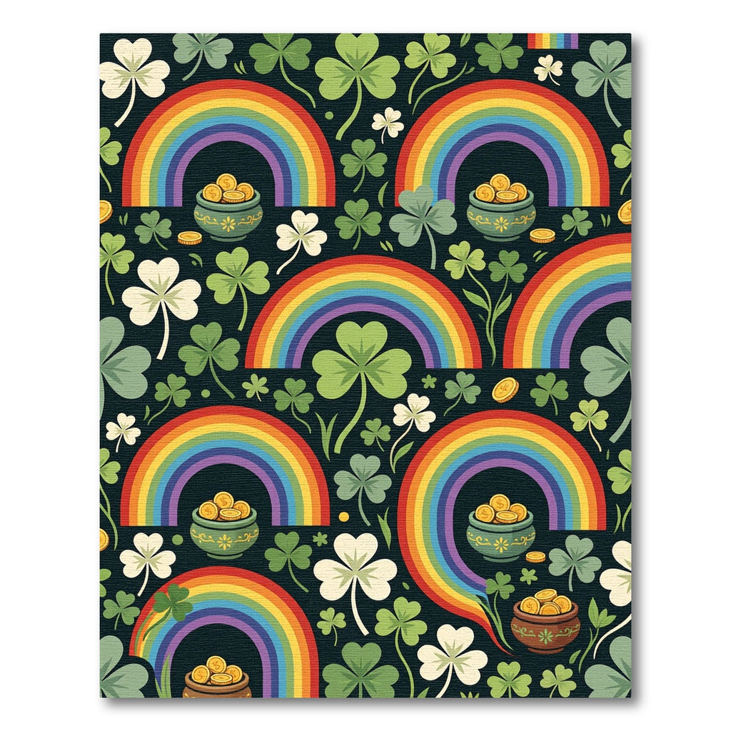 Whimsical Lucky Clover Rainbow Gold Pot Rug
