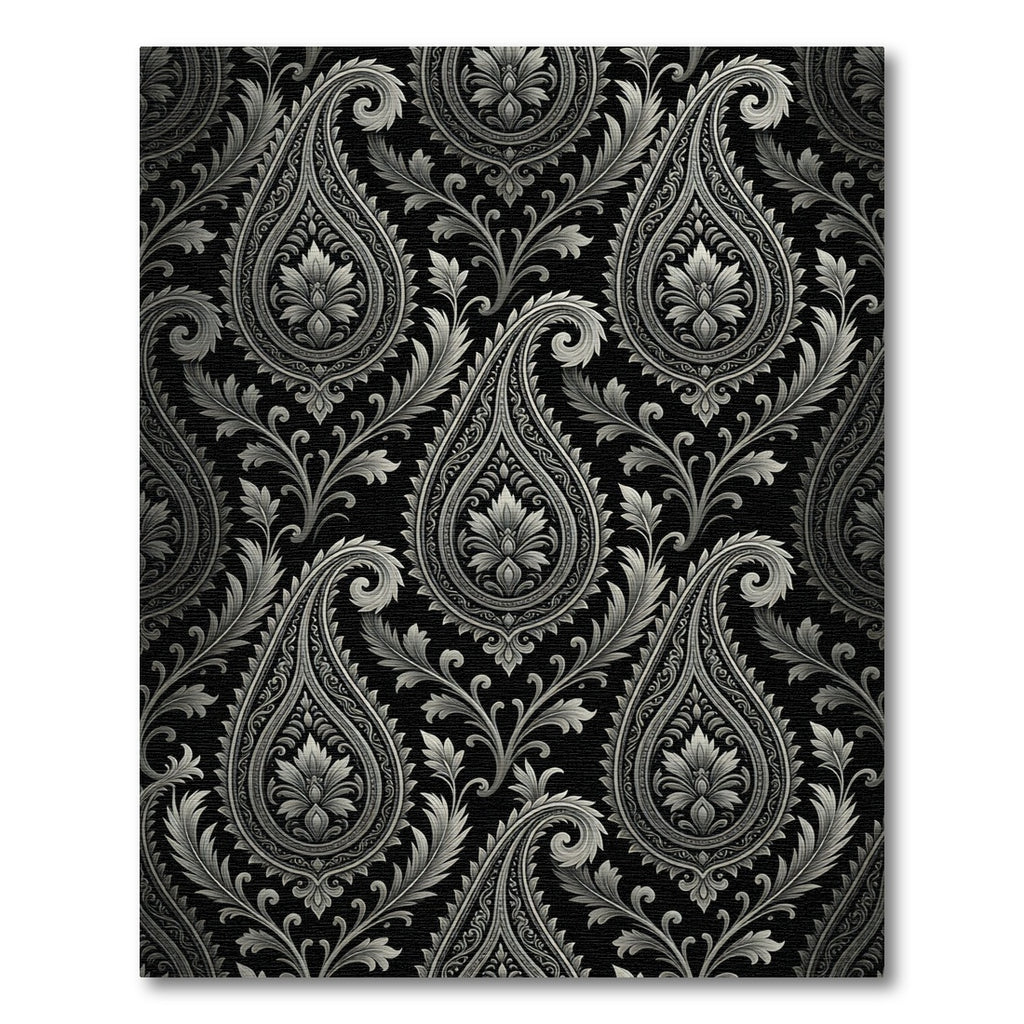 Black and Silver Paisley Floral Art Rug