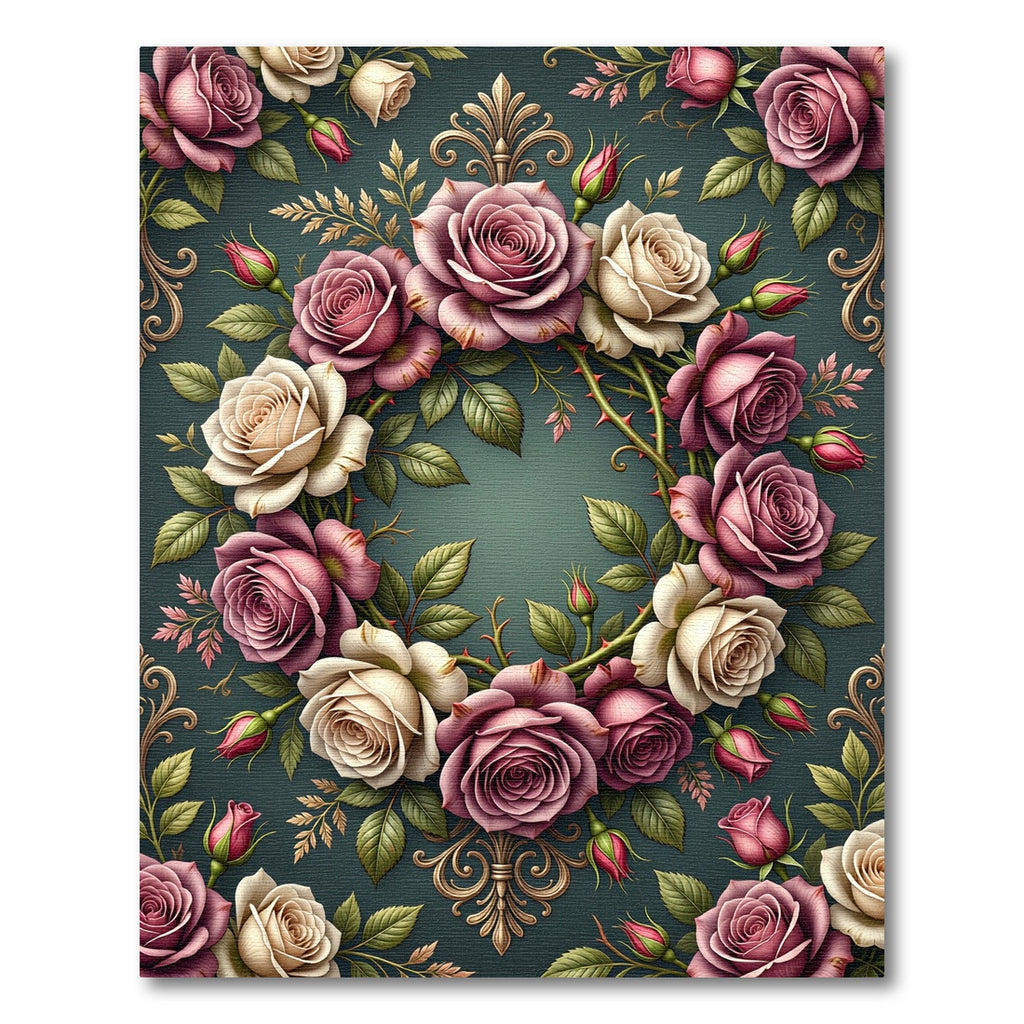Elegant Dusty Rose Floral Wreath Rug