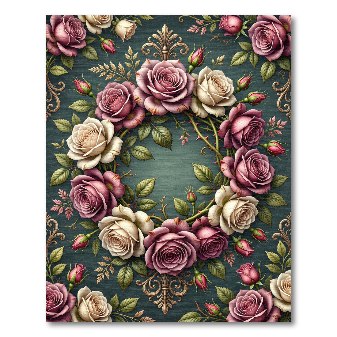 Elegant Dusty Rose Floral Wreath Rug