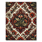 Ornate Red Floral Scrollwork Composition Rug