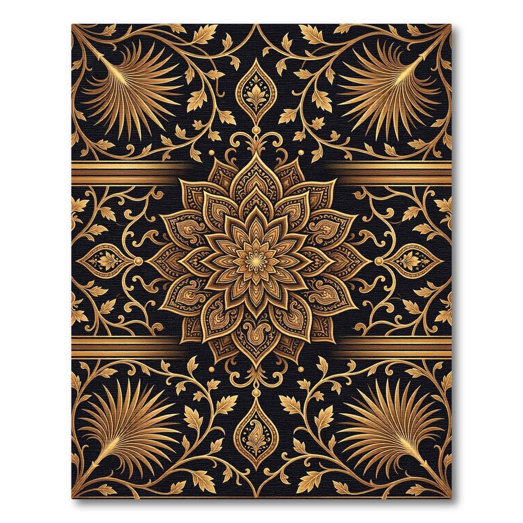 Elegant Gold Mandala Floral Foliage Rug