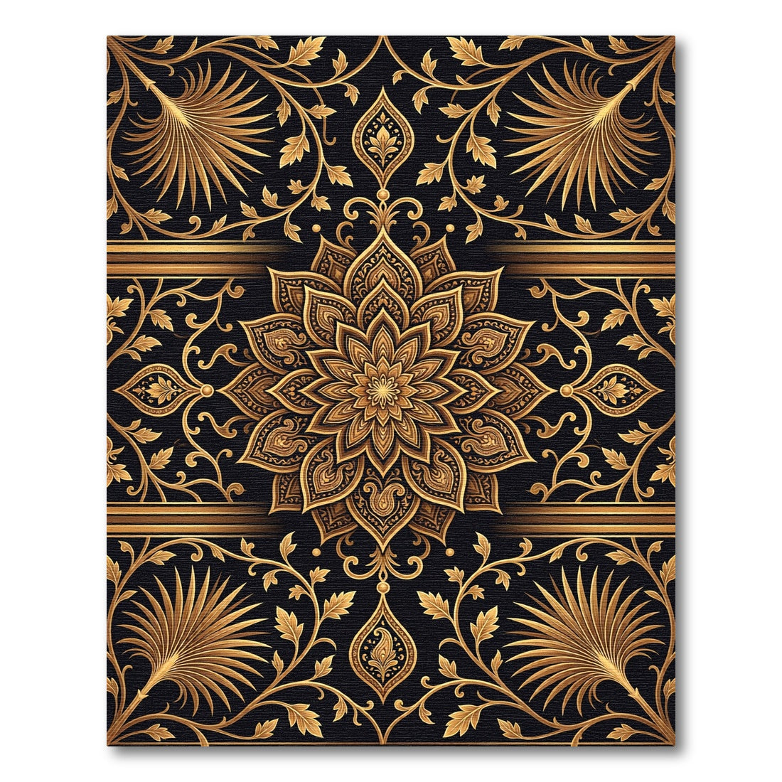 Elegant Gold Mandala Floral Foliage Rug