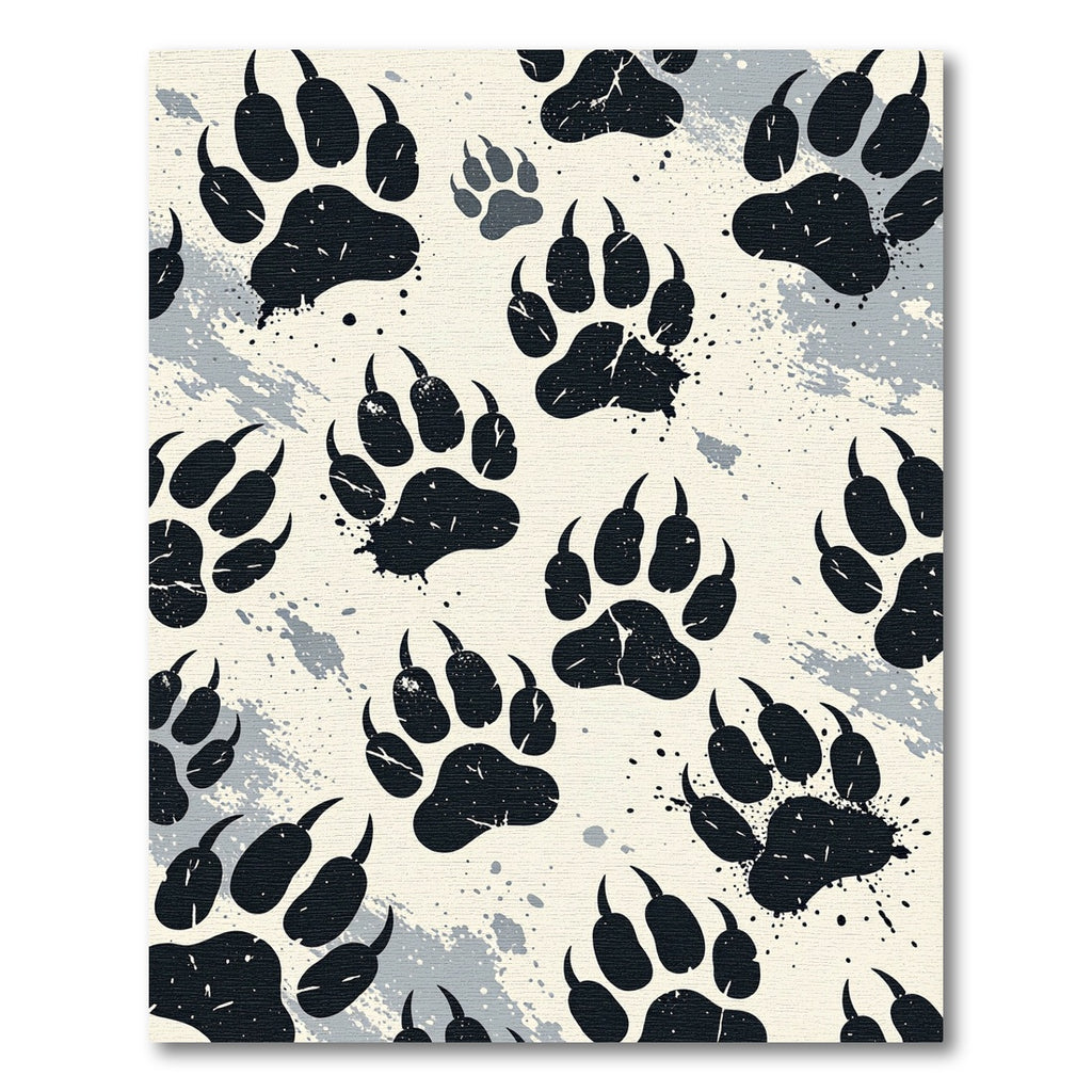 Distressed Charcoal Bear Paw Print Art Rug