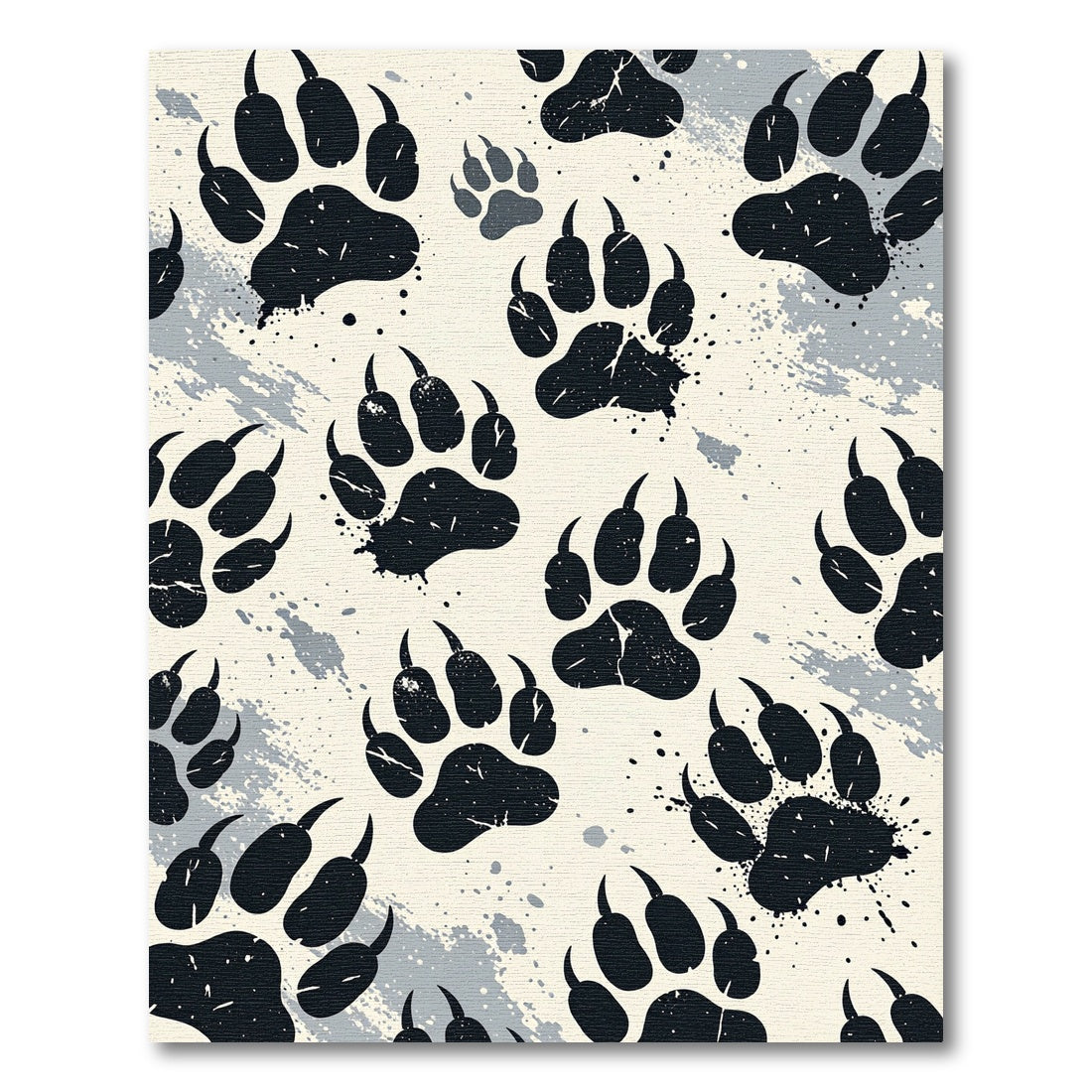 Distressed Charcoal Bear Paw Print Art Rug