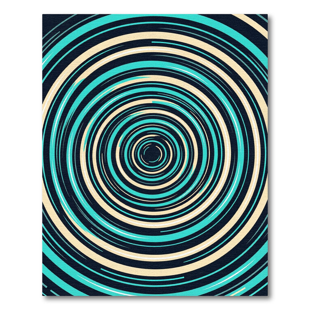 Modern Teal and Cream Concentric Vortex Rug