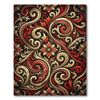 Elegant Crimson and Gold Floral Swirl Rug