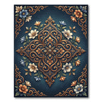 Ornate Teal Golden Floral Medallion Rug