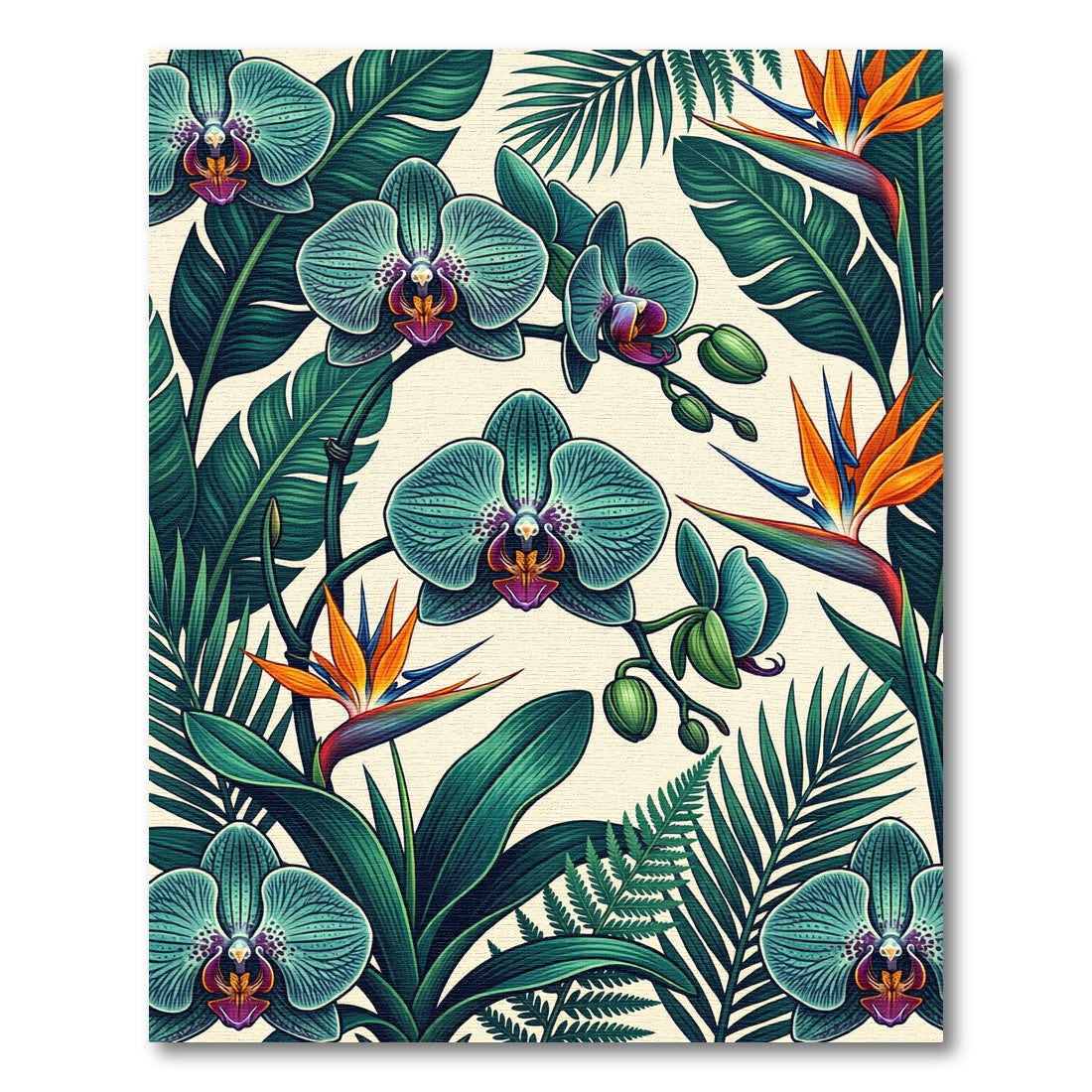 Tropical Orchid Bird Paradise Leaves Rug