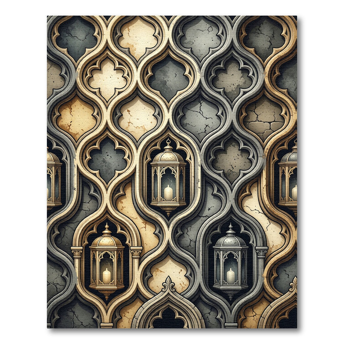 Golden Lantern Arched Stone Lattice Rug