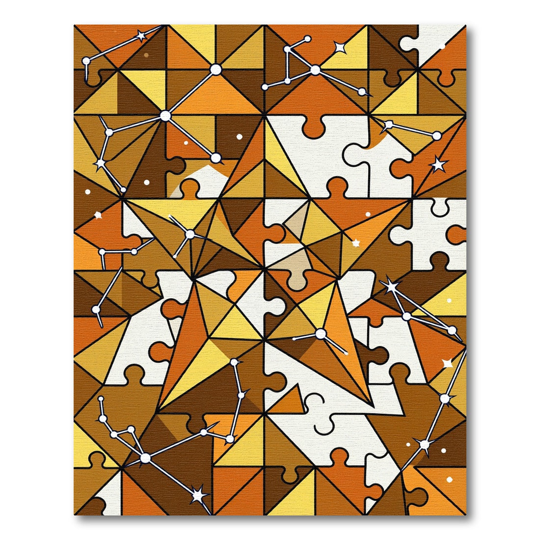Golden Constellation Jigsaw Geometric Mosaic Rug