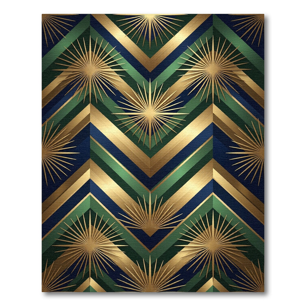 Art Deco Emerald Gold Sunburst Geometric Rug