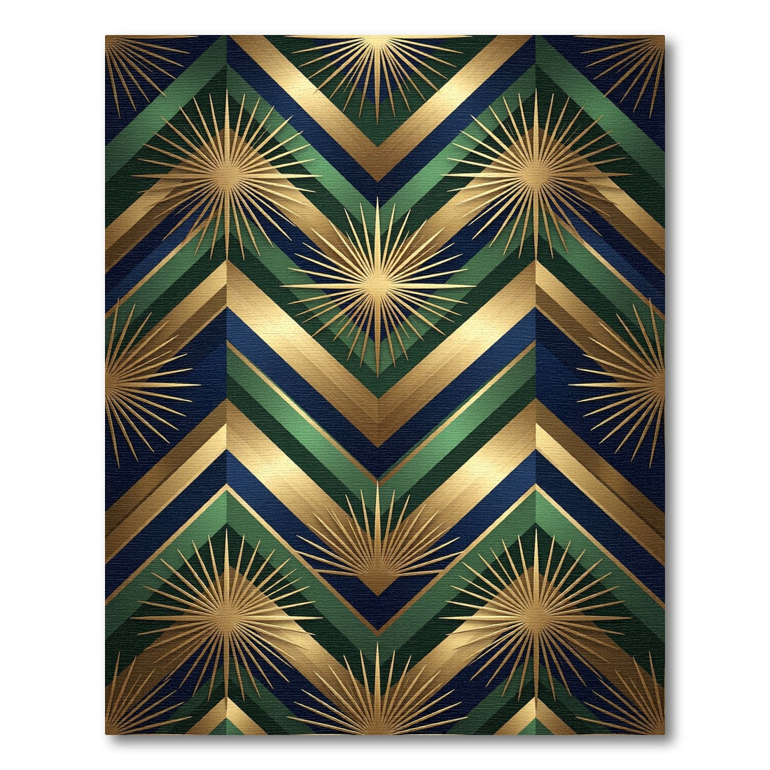 Art Deco Emerald Gold Sunburst Geometric Rug