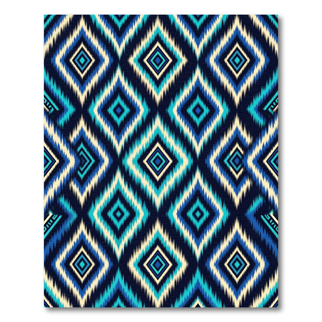 Vibrant Blue Geometric Ikat Diamond Rug