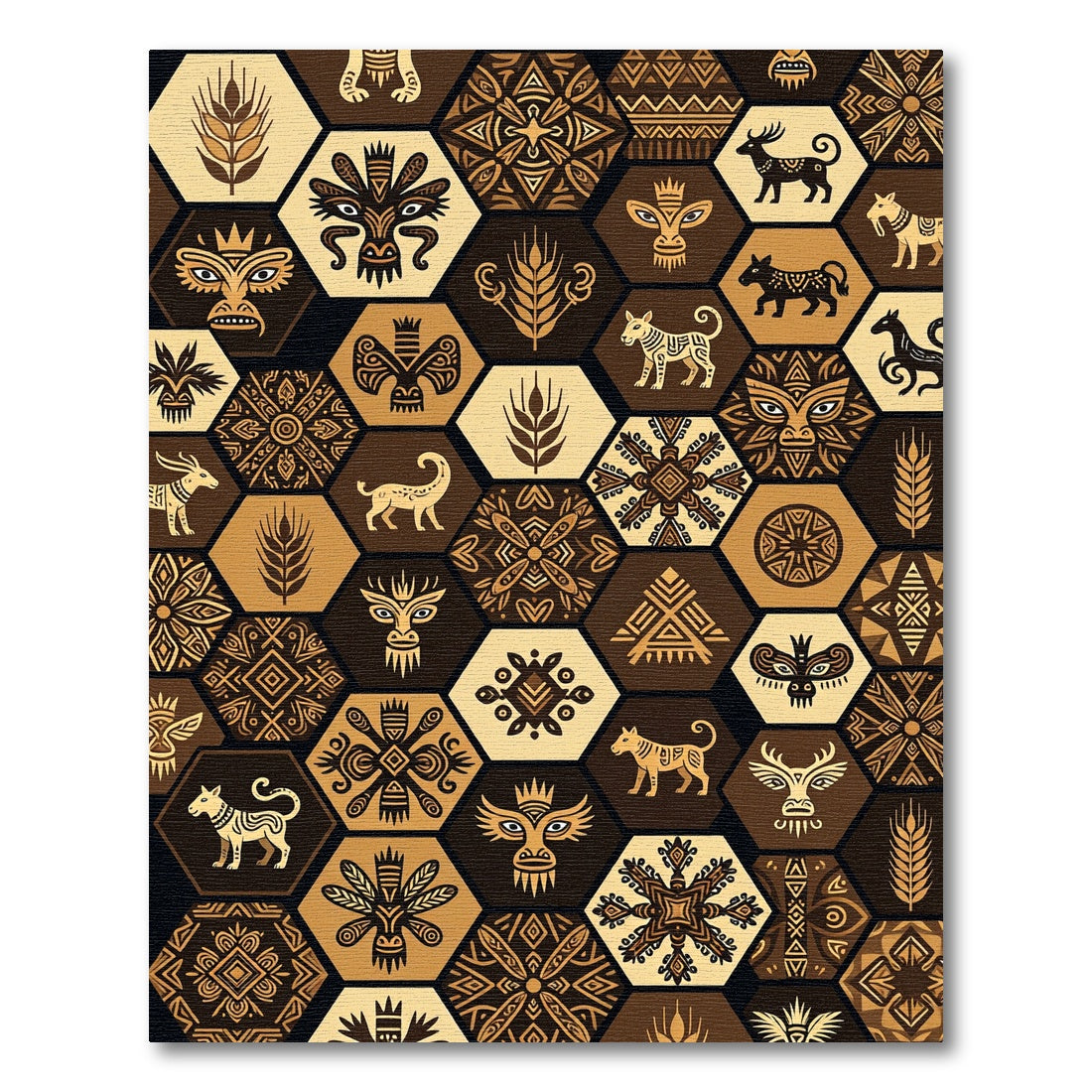 Earthy Tribal Hexagon Animal Earth Tone Rug