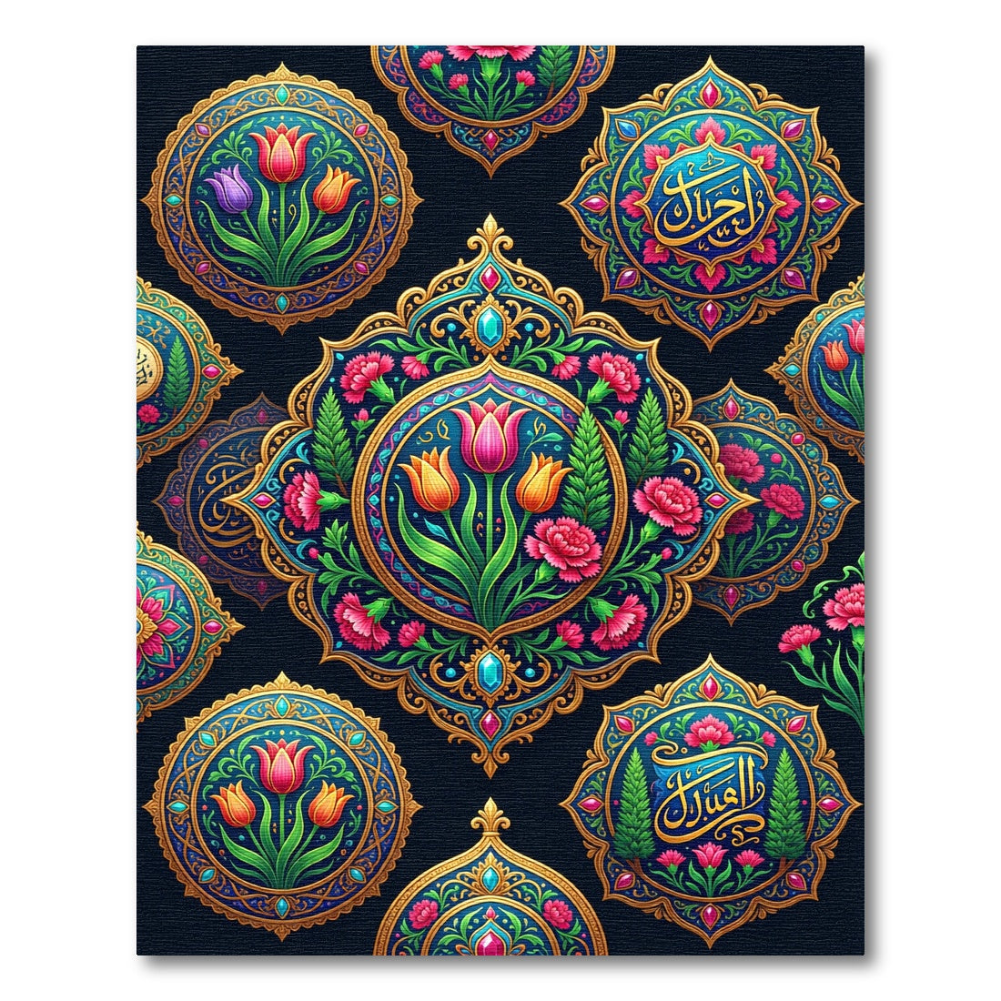 Luxurious Floral Medallion Jewel Art Rug