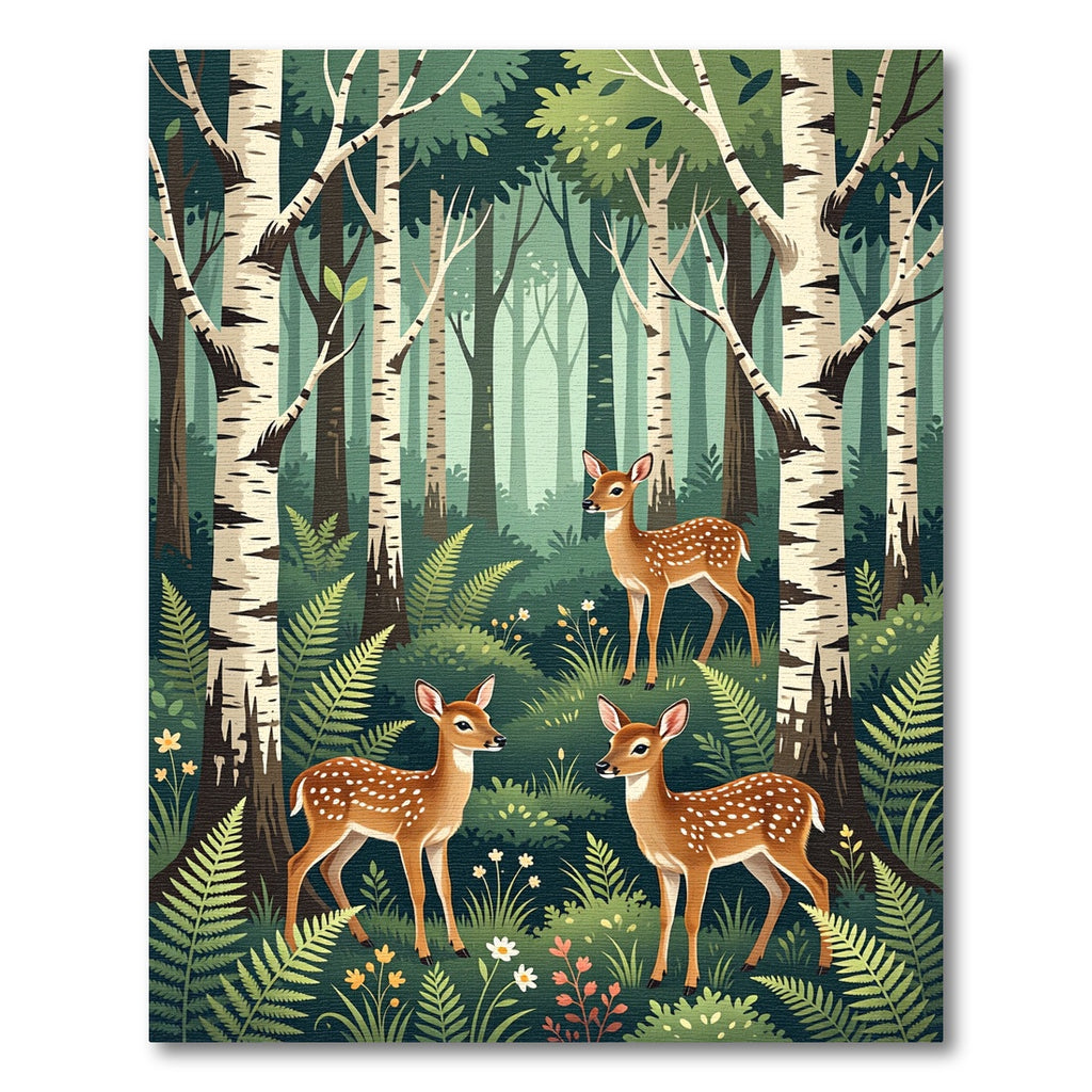 Whimsical Forest Fawn Birch Woodland Scene Rug