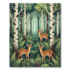 Whimsical Forest Fawn Birch Woodland Scene Rug