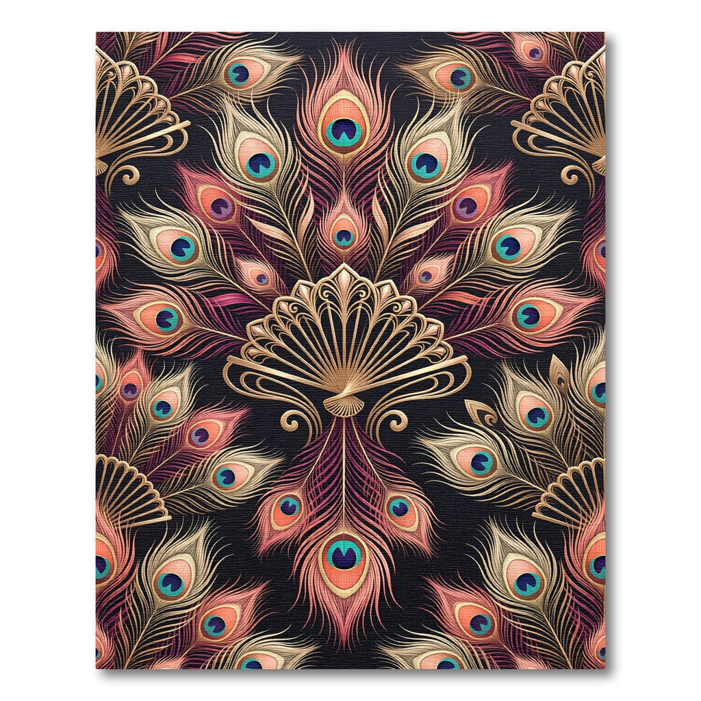Elegant Gold Peacock Feather Display Rug
