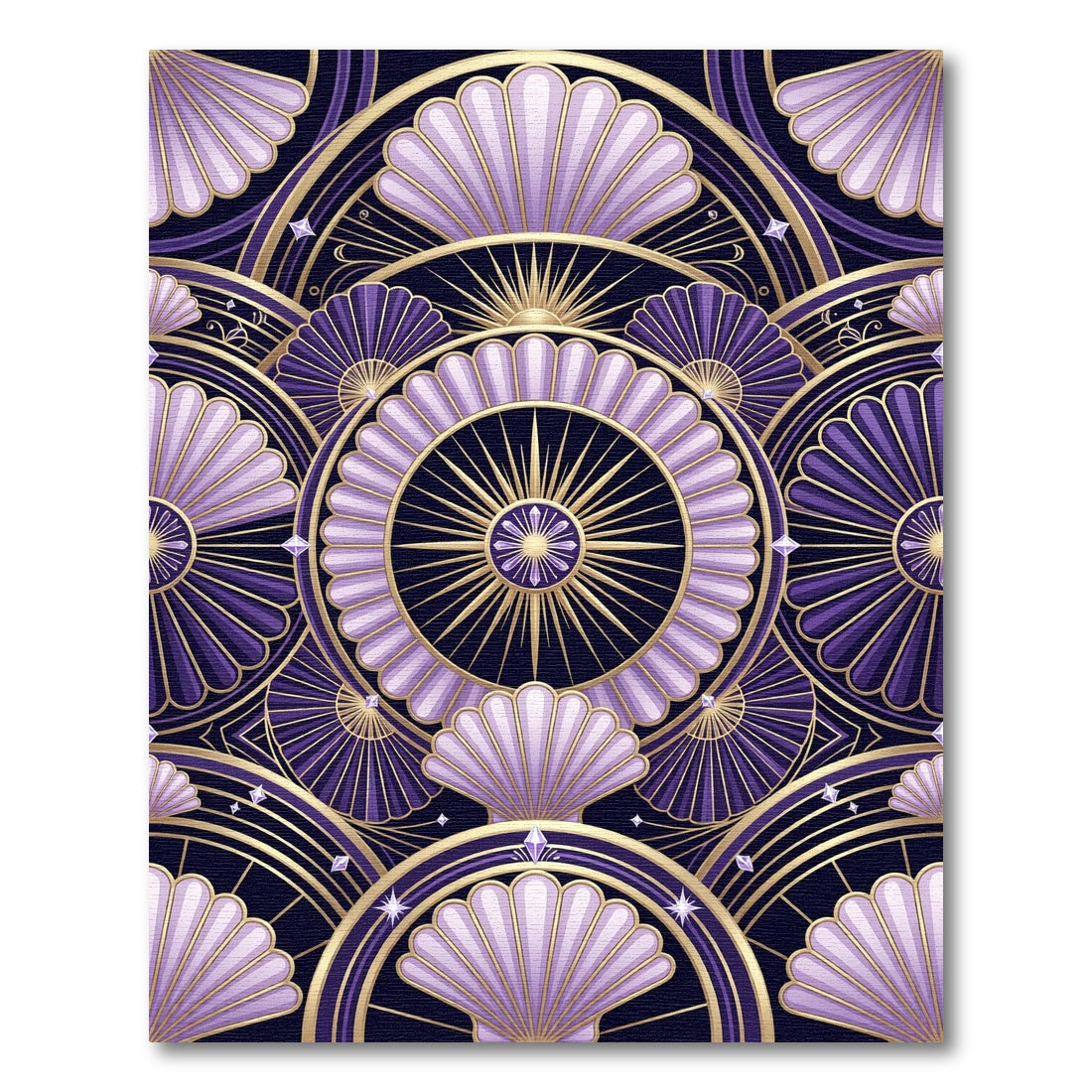 Art Deco Radiant Violet Shell Medallion Rug