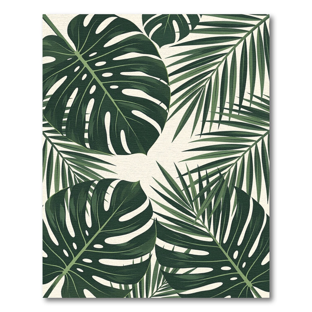 Deep Green Tropical Monstera Palm Leaves Rug