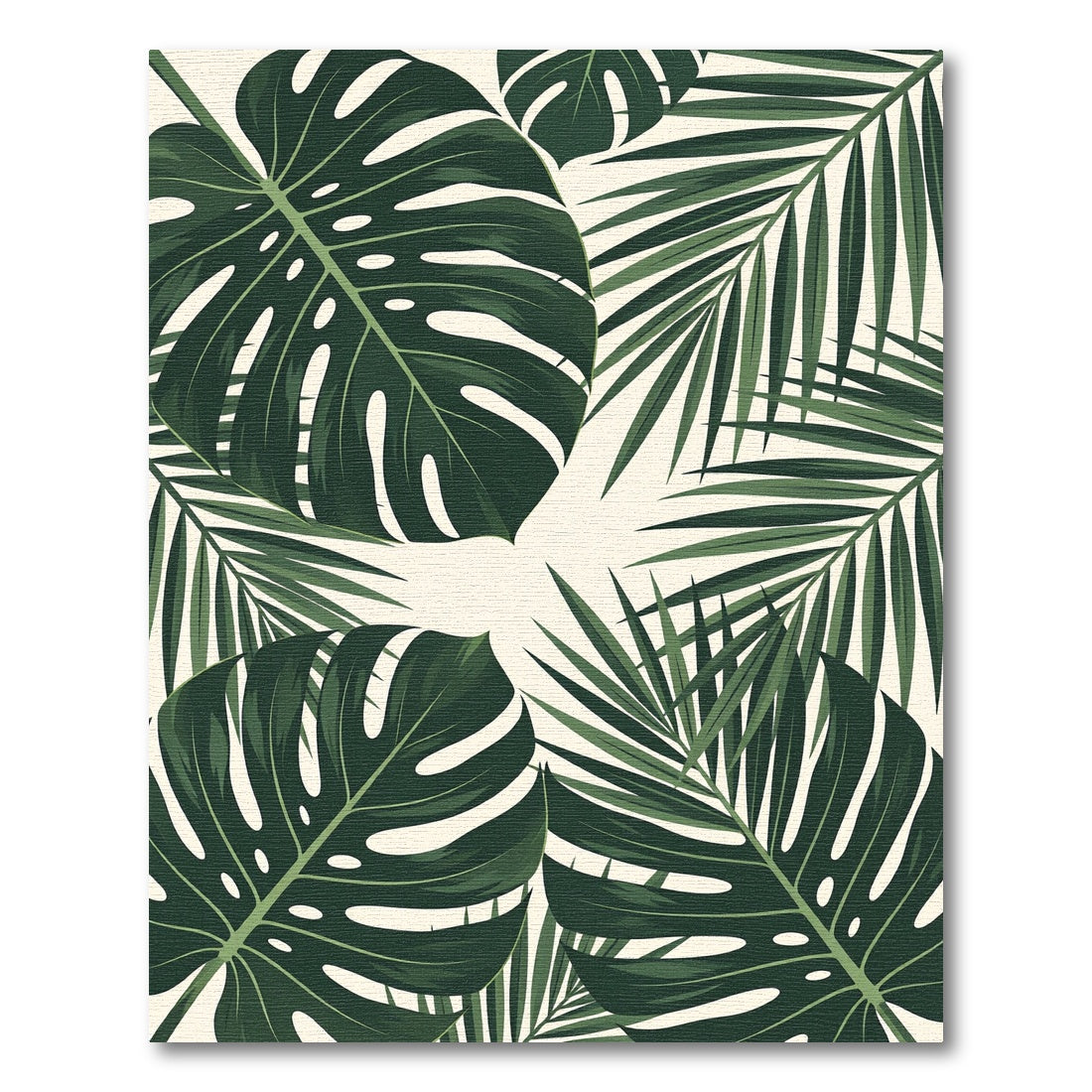 Deep Green Tropical Monstera Palm Leaves Rug