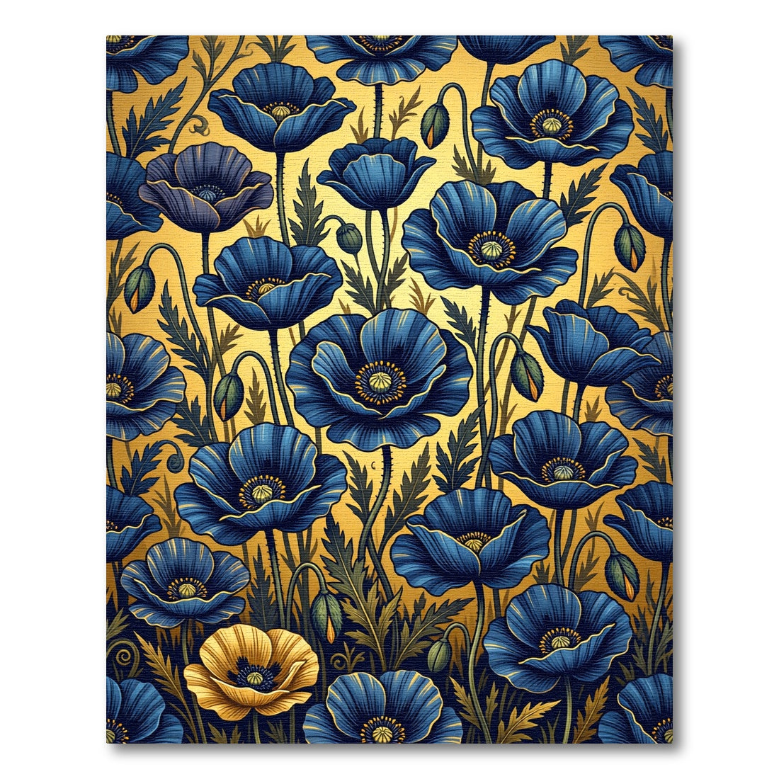 Golden Poppies in Deep Navy Blue Rug