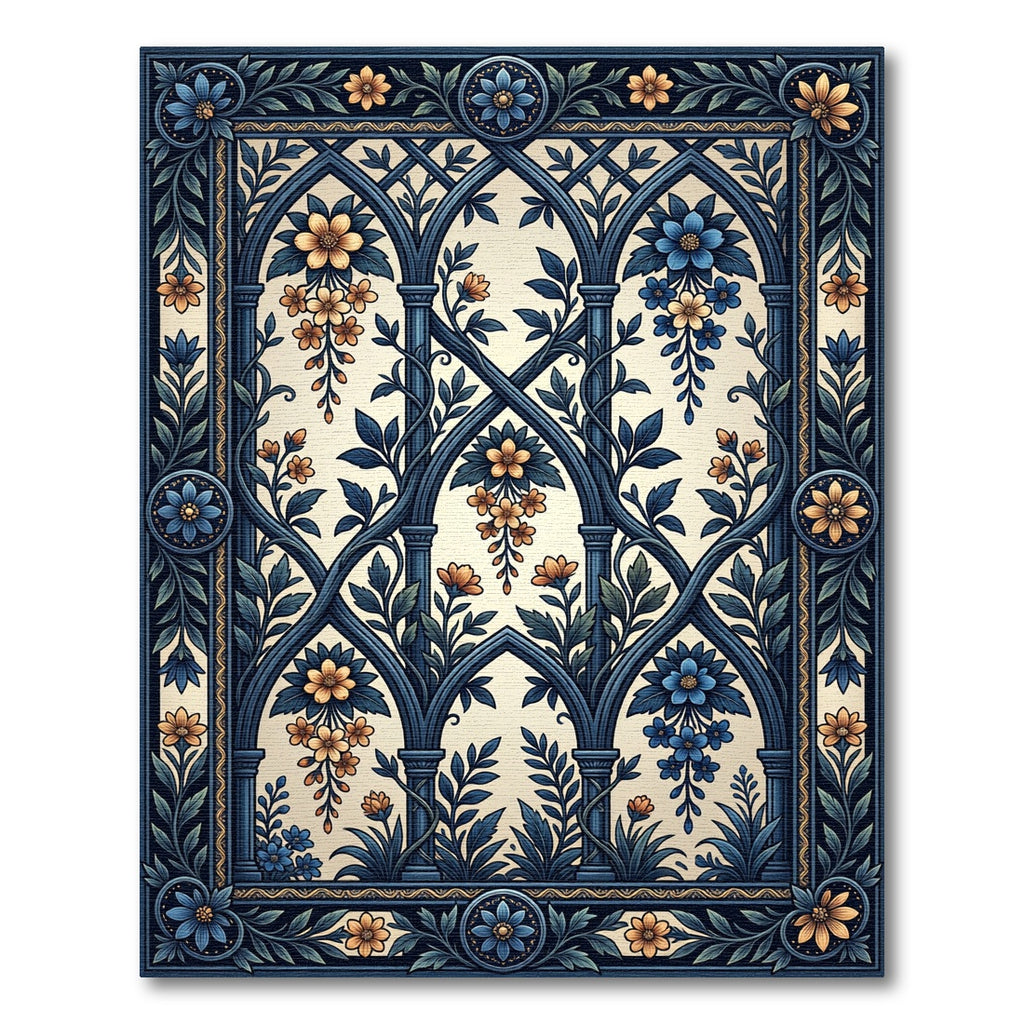 Blue Gothic Floral Trellis Enchantment Rug
