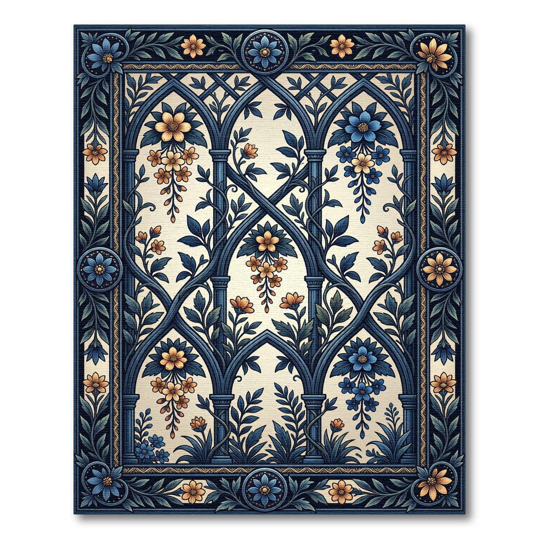 Blue Gothic Floral Trellis Enchantment Rug