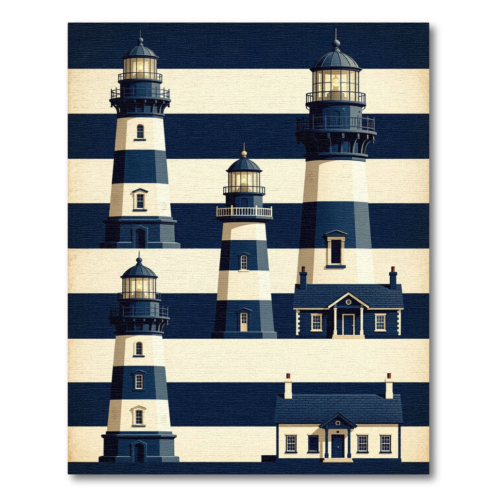 Navy White Stripe Lighthouse Collection Rug