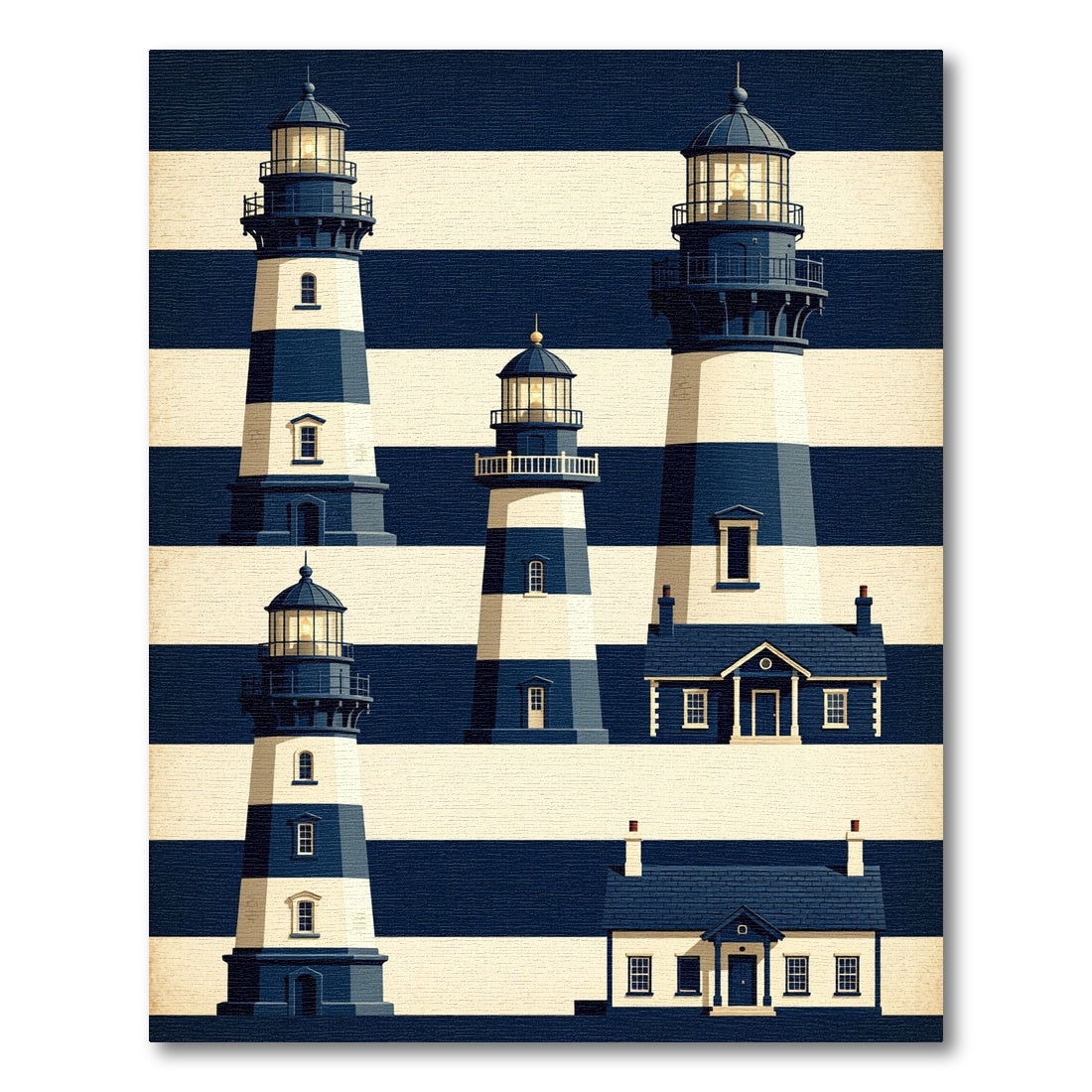 Navy White Stripe Lighthouse Collection Rug