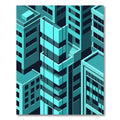 Modern Teal Isometric Urban Skyline Rug