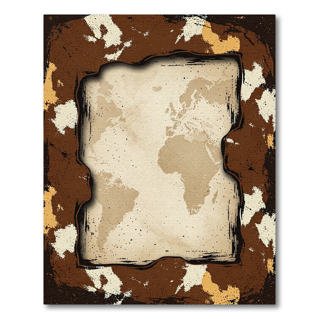 Aged World Map Grunge Border Rug