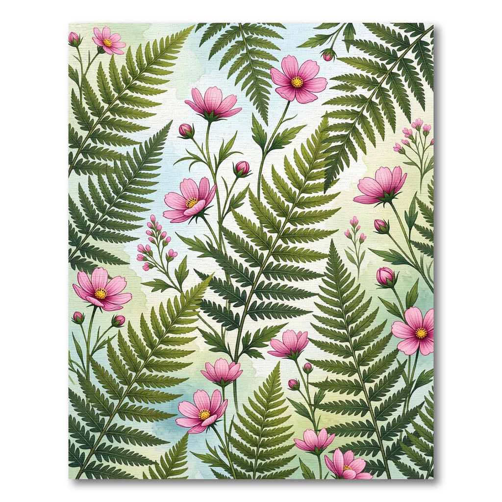 Soft Pink Cosmos and Ferns Rug