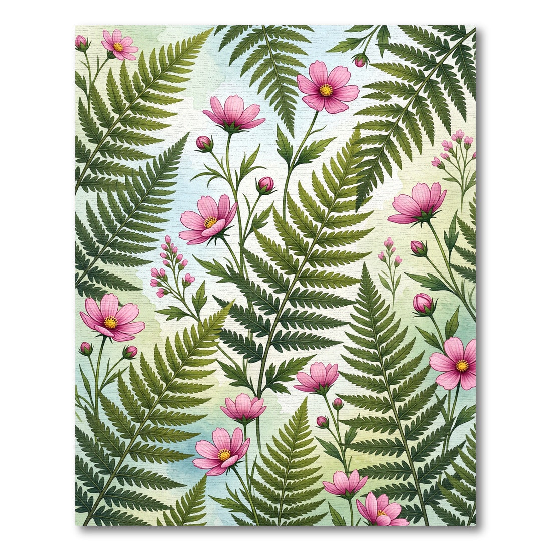 Soft Pink Cosmos and Ferns Rug
