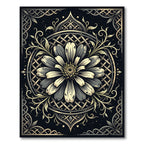 Elegant Monochrome Floral Circular Lattice Rug