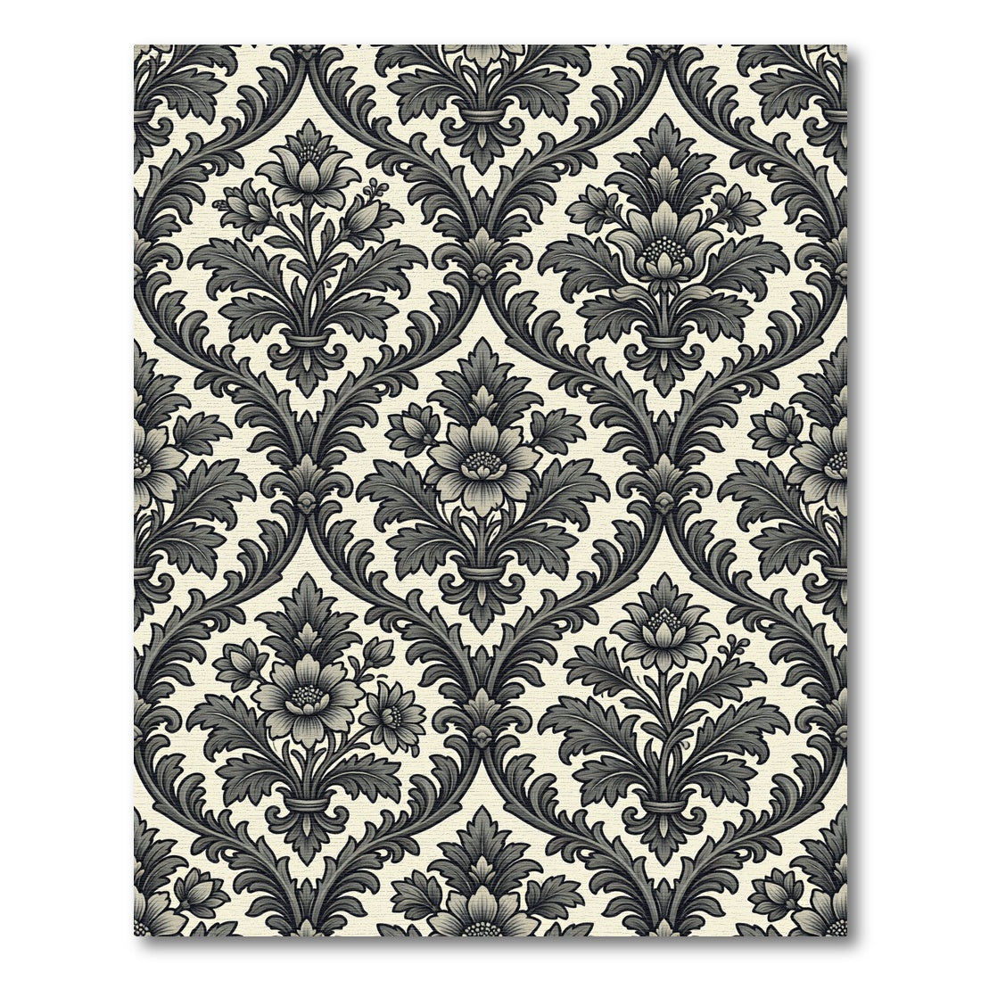 Elegant Charcoal Damask Scroll Flourish Rug