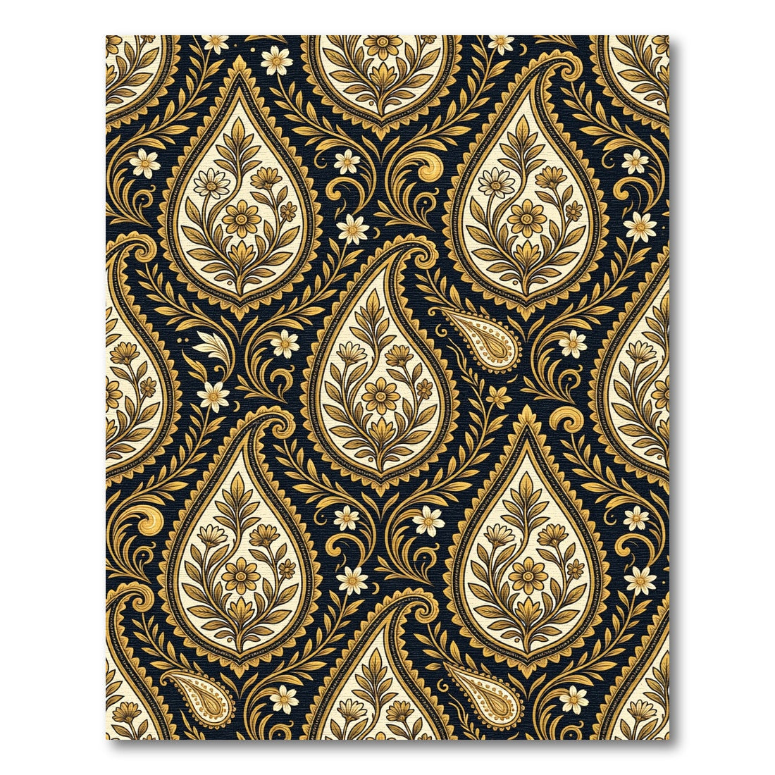 Elegant Gold Paisley Midnight Floral Rug