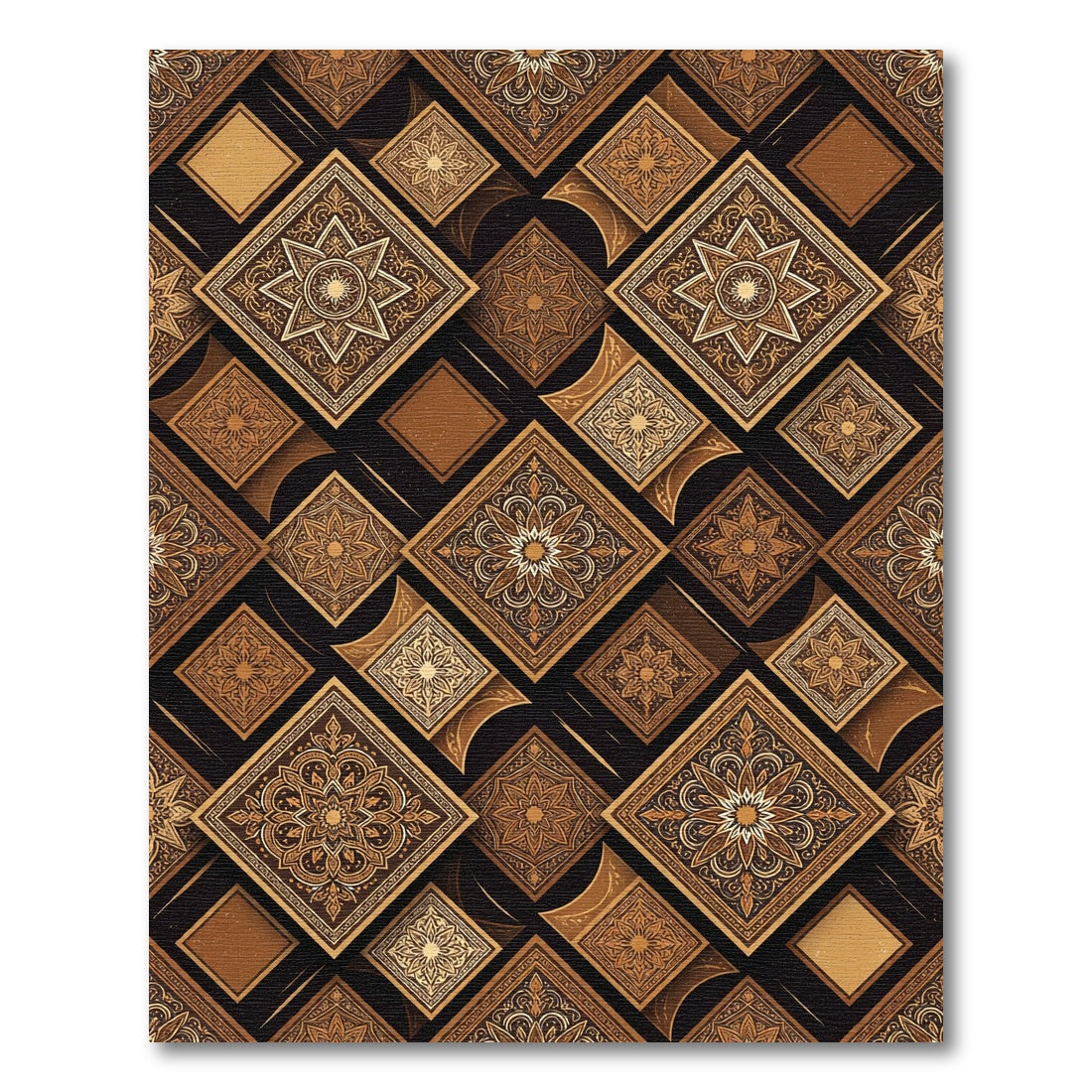 Golden Brown Intricate Medallion Squares Rug